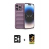 MARSİLYAN™- iPhone 15 Pro Max Kılıf Atlas Koleksiyonu - Siyah Buffer Cam Ekran Koruyucu + PVD Metal Kamera Lens - SH