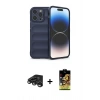MARSİLYAN™- iPhone 15 Pro Max Kılıf Atlas Koleksiyonu - Siyah Buffer Cam Ekran Koruyucu + Titanyum Gri Raze Metal Kamera Lens
