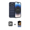 MARSİLYAN™- iPhone 15 Pro Max Kılıf Atlas Koleksiyonu - Siyah Buffer Hayalet Cam Ekran Koruyucu + PVD Metal Kamera Lens - GI