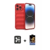 MARSİLYAN™- iPhone 15 Pro Max Kılıf Atlas Koleksiyonu - Siyah Buffer Hayalet Cam Ekran Koruyucu + PVD Metal Kamera Lens - GI
