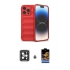 MARSİLYAN™- iPhone 15 Pro Max Kılıf Atlas Koleksiyonu - Siyah Buffer Hayalet Cam Ekran Koruyucu + PVD Metal Kamera Lens - SH