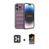 MARSİLYAN™- iPhone 15 Pro Max Kılıf Atlas Koleksiyonu - Siyah Buffer Hayalet Cam Ekran Koruyucu + PVD Metal Kamera Lens - SH