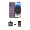 MARSİLYAN™- iPhone 15 Pro Max Kılıf Atlas Koleksiyonu - Siyah Buffer Hayalet Cam Ekran Koruyucu + PVD Metal Kamera Lens - TU
