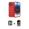 MARSİLYAN™- iPhone 15 Pro Max Kılıf Atlas Koleksiyonu - Siyah Buffer Hayalet Cam Ekran Koruyucu + PVD Metal Kamera Lens - LT