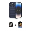 MARSİLYAN™- iPhone 15 Pro Max Kılıf Atlas Koleksiyonu - Siyah Buffer Hayalet Cam Ekran Koruyucu + PVD Metal Kamera Lens - TU