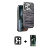 MARSİLYAN™- iPhone 15 Pro Max Kılıf Atlas Minimal Özel Seri - Şeffaf 360 Full Body Arka Koruyucu + PVD Metal Kamera Lens - LT