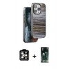 MARSİLYAN™- iPhone 15 Pro Max Kılıf Atlas Minimal Özel Seri - Şeffaf 360 Full Body Arka Koruyucu + PVD Metal Kamera Lens - TU