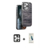 MARSİLYAN™- iPhone 15 Pro Max Kılıf Atlas Minimal Özel Seri - Şeffaf Pasifik Cam Ekran Koruyucu + PVD Metal Kamera Lens - GS