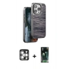 MARSİLYAN™- iPhone 15 Pro Max Kılıf Atlas Minimal Özel Seri - Siyah 360 Mat Full Body Arka Koruyucu + PVD Metal Kamera Lens - GS