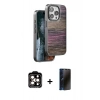 MARSİLYAN™- iPhone 15 Pro Max Kılıf Atlas Minimal Özel Seri - Siyah 3D Antistatik Hayalet Cam Ekran Koruyucu + PVD Metal Kamera Lens - TU