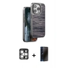 MARSİLYAN™- iPhone 15 Pro Max Kılıf Atlas Minimal Özel Seri - Siyah 3D Antistatik Hayalet Cam Ekran Koruyucu + PVD Metal Kamera Lens - GS