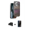 MARSİLYAN™- iPhone 15 Pro Max Kılıf Atlas Minimal Özel Seri - Siyah 3D Antistatik Hayalet Cam Ekran Koruyucu + Raze Metal Kamera Lens - TMGI