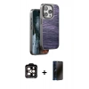 MARSİLYAN™- iPhone 15 Pro Max Kılıf Atlas Minimal Özel Seri - Siyah 3D Antistatik Hayalet Cam Ekran Koruyucu + PVD Metal Kamera Lens - TU