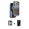 MARSİLYAN™- iPhone 15 Pro Max Kılıf Atlas Minimal Özel Seri - Siyah 3D Antistatik Hayalet Cam Ekran Koruyucu + PVD Metal Kamera Lens - GS