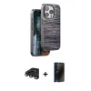 MARSİLYAN™- iPhone 15 Pro Max Kılıf Atlas Minimal Özel Seri - Siyah 3D Antistatik Hayalet Cam Ekran Koruyucu + Raze Metal Kamera Lens - TMGI