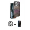 MARSİLYAN™- iPhone 15 Pro Max Kılıf Atlas Minimal Özel Seri - Siyah 3D Antistatik Hayalet Cam Ekran Koruyucu + PVD Metal Kamera Lens - GS