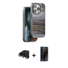 MARSİLYAN™- iPhone 15 Pro Max Kılıf Atlas Minimal Özel Seri - Siyah 3D Antistatik Hayalet Cam Ekran Koruyucu + Raze Metal Kamera Lens - SH