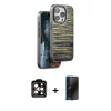 MARSİLYAN™- iPhone 15 Pro Max Kılıf Atlas Minimal Özel Seri - Siyah 3D Antistatik Hayalet Cam Ekran Koruyucu + PVD Metal Kamera Lens - TU