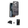 MARSİLYAN™- iPhone 15 Pro Max Kılıf Atlas Minimal Özel Seri - Siyah 3D Antistatik Hayalet Cam Ekran Koruyucu + Raze Metal Kamera Lens - LT