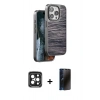 MARSİLYAN™- iPhone 15 Pro Max Kılıf Atlas Minimal Özel Seri - Siyah 3D Antistatik Hayalet Cam Ekran Koruyucu + PVD Metal Kamera Lens - SH