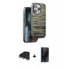 MARSİLYAN™- iPhone 15 Pro Max Kılıf Atlas Minimal Özel Seri - Siyah 3D Antistatik Hayalet Cam Ekran Koruyucu + Raze Metal Kamera Lens - TMGI