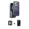 MARSİLYAN™- iPhone 15 Pro Max Kılıf Atlas Minimal Özel Seri - Siyah 3D Antistatik Hayalet Cam Ekran Koruyucu + PVD Metal Kamera Lens - SH