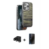 MARSİLYAN™- iPhone 15 Pro Max Kılıf Atlas Minimal Özel Seri - Siyah 3D Antistatik Hayalet Cam Ekran Koruyucu + Raze Metal Kamera Lens - SH
