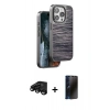 MARSİLYAN™- iPhone 15 Pro Max Kılıf Atlas Minimal Özel Seri - Siyah 3D Antistatik Hayalet Cam Ekran Koruyucu + Raze Metal Kamera Lens - SH