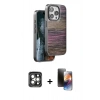 MARSİLYAN™- iPhone 15 Pro Max Kılıf Atlas Minimal Özel Seri - Siyah 3D Antistatik Mat Seramik Nano Ekran Koruyucu + PVD Metal Kamera Lens - GI