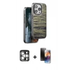 MARSİLYAN™- iPhone 15 Pro Max Kılıf Atlas Minimal Özel Seri - Siyah 3D Antistatik Mat Seramik Nano Ekran Koruyucu + PVD Metal Kamera Lens - GS