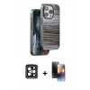 MARSİLYAN™- iPhone 15 Pro Max Kılıf Atlas Minimal Özel Seri - Siyah 3D Antistatik Mat Seramik Nano Ekran Koruyucu + PVD Metal Kamera Lens - SH