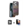 MARSİLYAN™- iPhone 15 Pro Max Kılıf Atlas Minimal Özel Seri - Siyah 3D Antistatik Mat Seramik Nano Ekran Koruyucu + PVD Metal Kamera Lens - SH