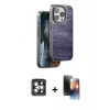 MARSİLYAN™- iPhone 15 Pro Max Kılıf Atlas Minimal Özel Seri - Siyah 3D Antistatik Mat Seramik Nano Ekran Koruyucu + PVD Metal Kamera Lens - GI