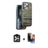MARSİLYAN™- iPhone 15 Pro Max Kılıf Atlas Minimal Özel Seri - Siyah 3D Antistatik Mat Seramik Nano Ekran Koruyucu + Turuncu PVD Metal Kamera Lens