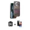 MARSİLYAN™- iPhone 15 Pro Max Kılıf Atlas Minimal Özel Seri - Siyah 3D Antistatik Mat Seramik Nano Ekran Koruyucu + Turuncu PVD Metal Kamera Lens