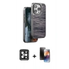 MARSİLYAN™- iPhone 15 Pro Max Kılıf Atlas Minimal Özel Seri - Siyah 3D Antistatik Mat Seramik Nano Ekran Koruyucu + PVD Metal Kamera Lens - SH
