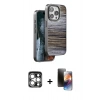 MARSİLYAN™- iPhone 15 Pro Max Kılıf Atlas Minimal Özel Seri - Siyah 3D Antistatik Mat Seramik Nano Ekran Koruyucu + PVD Metal Kamera Lens - GS