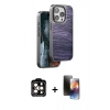 MARSİLYAN™- iPhone 15 Pro Max Kılıf Atlas Minimal Özel Seri - Siyah 3D Antistatik Mat Seramik Nano Ekran Koruyucu + Turuncu PVD Metal Kamera Lens