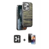 MARSİLYAN™- iPhone 15 Pro Max Kılıf Atlas Minimal Özel Seri - Siyah 3D Antistatik Mat Seramik Nano Ekran Koruyucu + PVD Metal Kamera Lens - SH