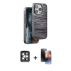 MARSİLYAN™- iPhone 15 Pro Max Kılıf Atlas Minimal Özel Seri - Siyah 3D Antistatik Mat Seramik Nano Ekran Koruyucu + PVD Metal Kamera Lens - GI