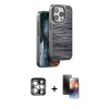 MARSİLYAN™- iPhone 15 Pro Max Kılıf Atlas Minimal Özel Seri - Siyah 3D Antistatik Mat Seramik Nano Ekran Koruyucu + PVD Metal Kamera Lens - GS