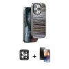 MARSİLYAN™- iPhone 15 Pro Max Kılıf Atlas Minimal Özel Seri - Siyah 3D Antistatik Mat Seramik Nano Ekran Koruyucu + PVD Metal Kamera Lens - GI