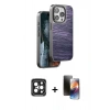 MARSİLYAN™- iPhone 15 Pro Max Kılıf Atlas Minimal Özel Seri - Siyah 3D Antistatik Mat Seramik Nano Ekran Koruyucu + PVD Metal Kamera Lens - SH