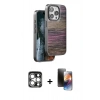 MARSİLYAN™- iPhone 15 Pro Max Kılıf Atlas Minimal Özel Seri - Siyah 3D Antistatik Mat Seramik Nano Ekran Koruyucu + PVD Metal Kamera Lens - GS
