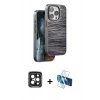 MARSİLYAN™- iPhone 15 Pro Max Kılıf Atlas Minimal Özel Seri - Siyah 3D Antistatik Seramik Nano Ekran Koruyucu + PVD Metal Kamera Lens - SH