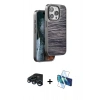 MARSİLYAN™- iPhone 15 Pro Max Kılıf Atlas Minimal Özel Seri - Siyah 3D Antistatik Seramik Nano Ekran Koruyucu + Lacivert Raze Metal Kamera Lens