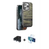 MARSİLYAN™- iPhone 15 Pro Max Kılıf Atlas Minimal Özel Seri - Siyah 3D Antistatik Seramik Nano Ekran Koruyucu + Lacivert Raze Metal Kamera Lens