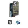 MARSİLYAN™- iPhone 15 Pro Max Kılıf Atlas Minimal Özel Seri - Siyah 3D Antistatik Seramik Nano Ekran Koruyucu + PVD Metal Kamera Lens - GI