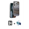 MARSİLYAN™- iPhone 15 Pro Max Kılıf Atlas Minimal Özel Seri - Siyah 3D Antistatik Seramik Nano Ekran Koruyucu + PVD Metal Kamera Lens - GS
