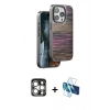 MARSİLYAN™- iPhone 15 Pro Max Kılıf Atlas Minimal Özel Seri - Siyah 3D Antistatik Seramik Nano Ekran Koruyucu + PVD Metal Kamera Lens - GS
